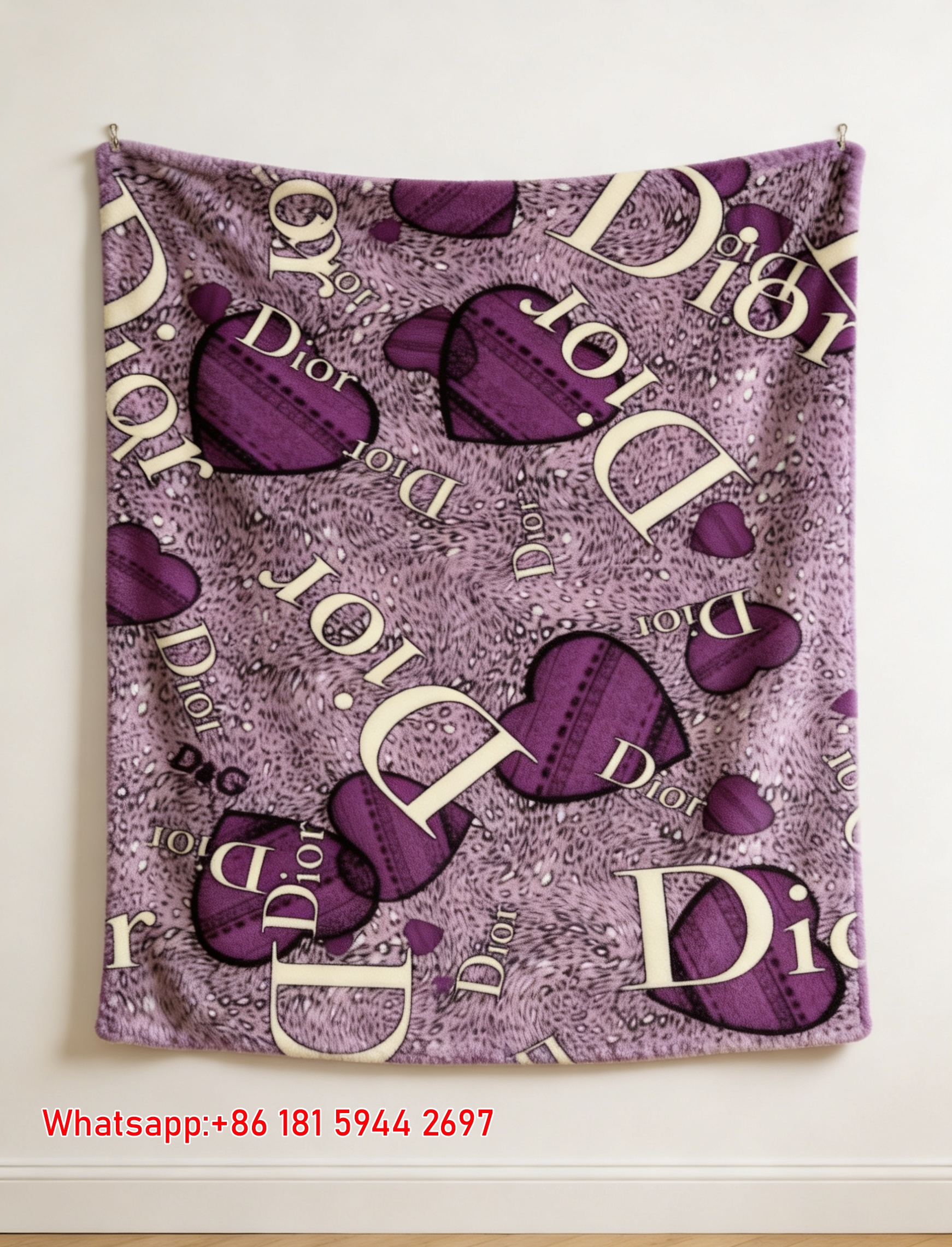 Dior Purple Leopard Heart Monogram Flannel Throw Blanket Sofa Cover Blanket D420